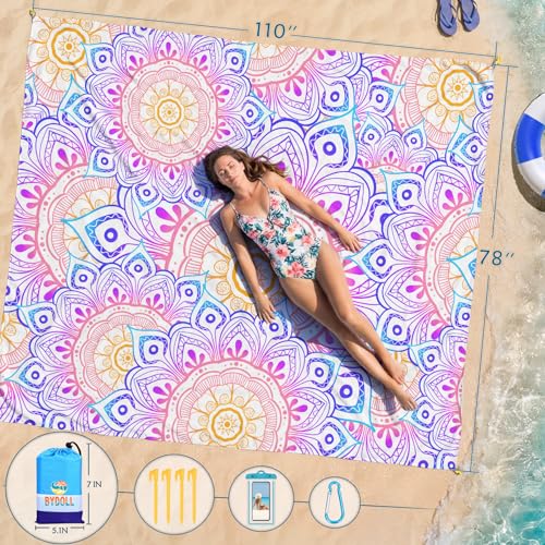 BYDOLL Beach Blanket Waterproof Sandproof,78''X81''/78''X110'' Large Sand Free Oversized Lightweight Sand Resistant Blanket, Picnic Mat for Beach Travel Camping Hiking Essentials - color: Mandala, size: 78''X110"