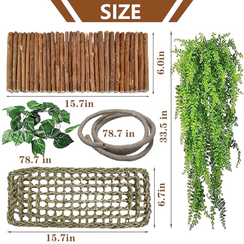 kathson Reptile Hideout Wooden Bridge Bearded Dragon Hammock Reptiles Jungle Climbing Vines Flexible Leaves Bearded Dragon Accessories for Lizard Gecko Chameleon Snake Hamster(5 Pcs)