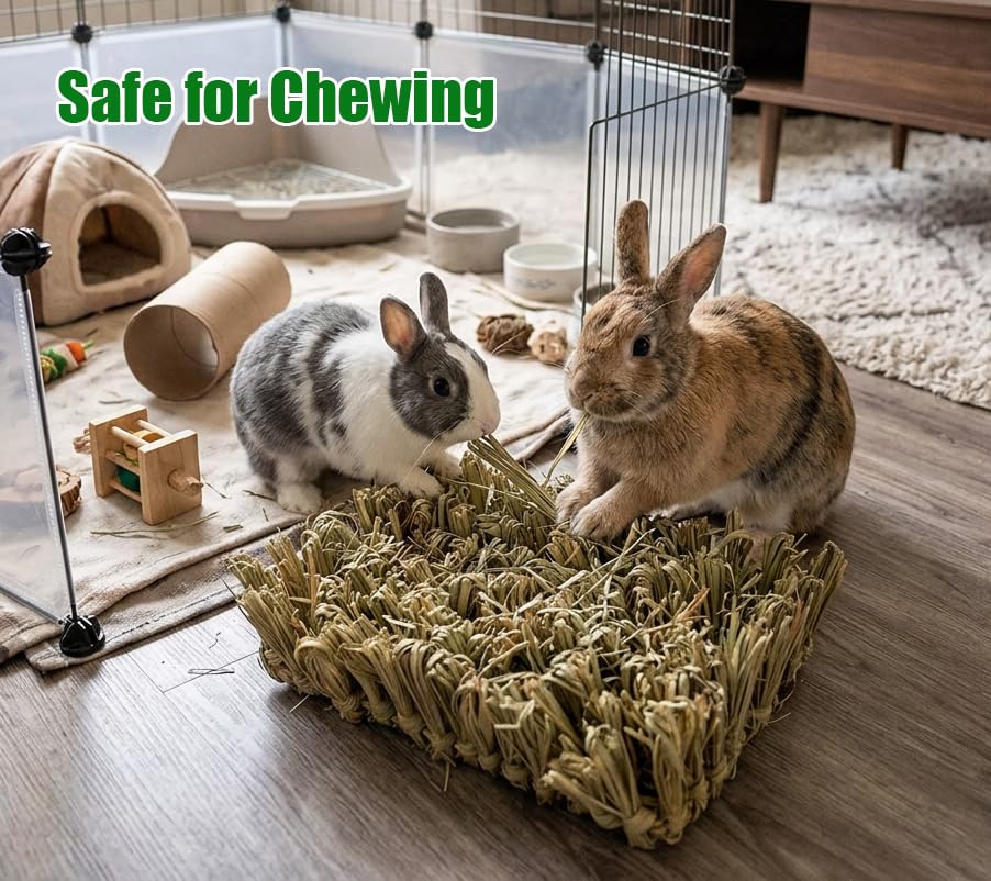 Hamiledyi Rabbit Grass Bed Bunny Natural Woven Foraging Mat Guinea Pig Hay Mat Enrichment Toy Scratch Pad for Chinchilla Squirrel Hedgehog(10.6x7.5x3.5inches) - size: 1PCS