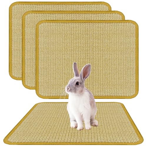 DYAUS Bunny Scratch Pads, Natural Sisal Rabbit Scratching Mats for Claws and Teeth Care, Indoor Bunny Chew Toys Bunny Bed for Biting Sleeping Nesting (3PCS, 16x12in) - size: 3PCS