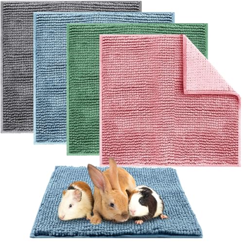 4 Pcs Guinea Pig Cage Liner 12 x 12 Inch Washable Chenille Pee Pads Pet Dog Cat Bedding Training Mat Reusable for Small Animals Puppy Bunny Hamster Chinchilla - color: Mixed Color, size: 12 x 12 Inch, style: Low Pile Chenille