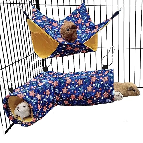 EAEDMY Guinea Pig Rat Tunnel Ferret Hammock, Small Animal Corner Tunnel & Tubes & Bed for Hedgehog Piggy Chinchilla Hideout Toys and Cage Accessories (3.Hammock&Tunnel) - color: 3.Hammock&Tunnel