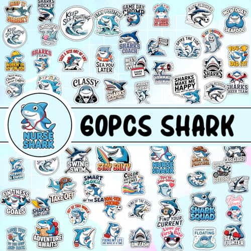 Vybonz Shark Stickers Cute Ocean Animal Funny Decal Pack | Funny Shark Vinyl Decals, Cute Ocean Animal Stickers, Gifts For Shark Lovers, Marine Life Enthusiasts, Ocean Fans - color: Shark, size: 3in