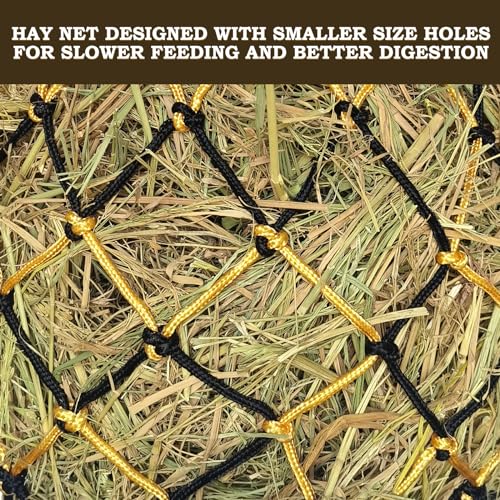 Hay Net for Horses,Slow Feed Hay Bag for Horses Goat Sheep | Hanging Hay Feeder Bag for Horses Stable Stall Paddock Rest Toy - color: Black+Yellow
