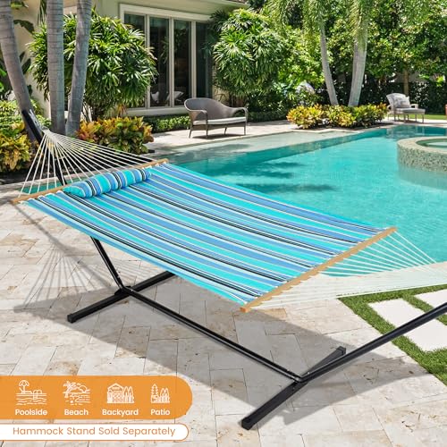 Lazy Daze 12 FT Sunbrella Quilted Hammock, Non-Fading Double Hammock | 2 Person Hammock with Pillow, Straps, Carabiners , All Weather Fade Resistant for Outside, Dolce Oasis - color: Dolce Oasis