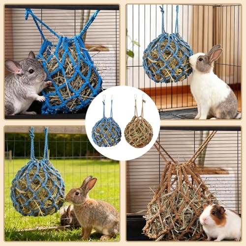 2 Pcs Rabbit Hay Feeder Mesh Bags, 2 Metal Hooks Hanging Hay Mesh Bags, Guinea Pig Hay Bags, High-Capacity Bunny Hay Feeder Bag for Rabbits, Chinchillas, Hamsters, Small Pets