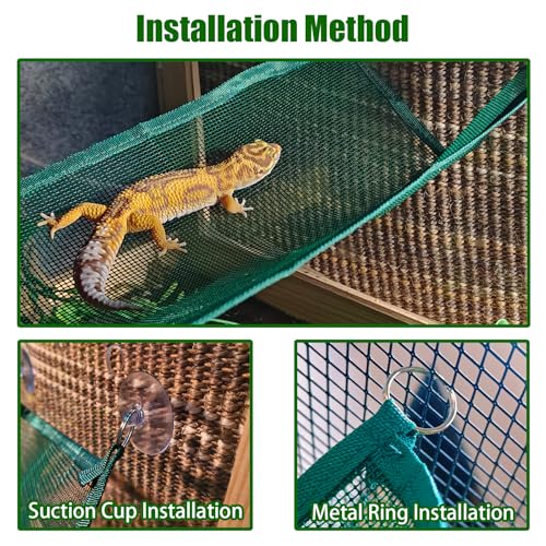 2 Pack Bearded Dragon Hammock,Breathable Mesh Collapsible Reptile Hammock Lounger Climbing Tank Accessories for Lizard Gecko Snakes Axolotls Chameleon (Green) - color: Green