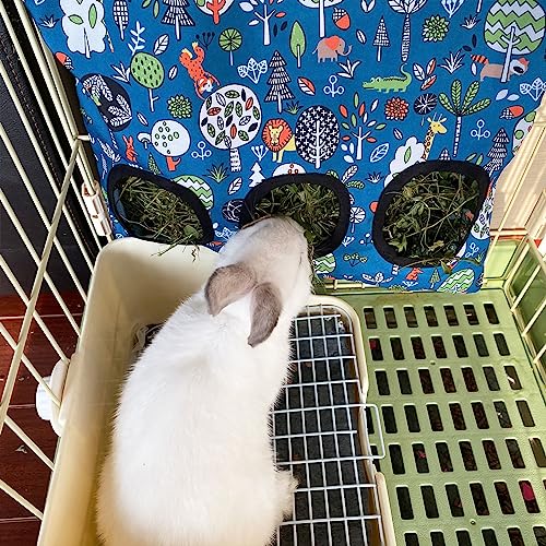 Rabbit Hay Feeder Bag, Guinea Pig Hay Feeder for Cage Small Animal Hanging Feeding Bags Rabbit Hay Dispenser Storage for Rabbits Guinea Pigs Bunnies Chinchillas (Red,Dark Blue, 3 Hole) - color: Red,Dark Blue