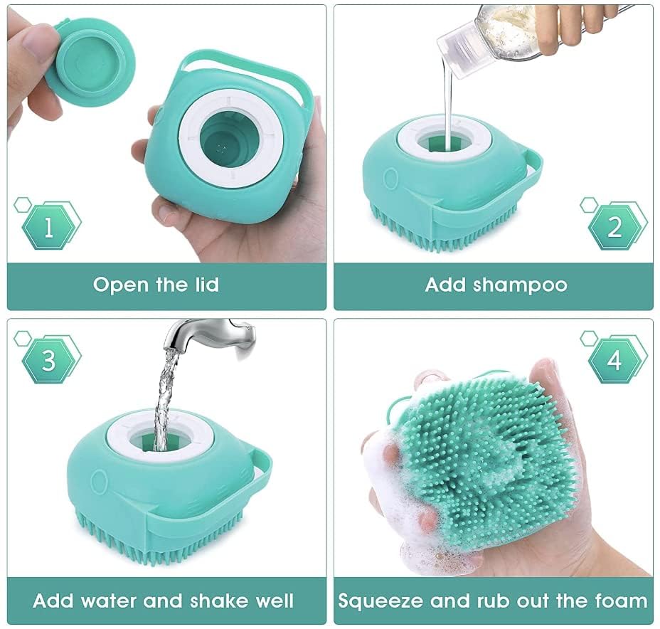 Pet Bath Massage Brush Puppy Dog Cat Grooming Cleaning Soft (Blue) | Grooming Cleaning Soft (Blue)