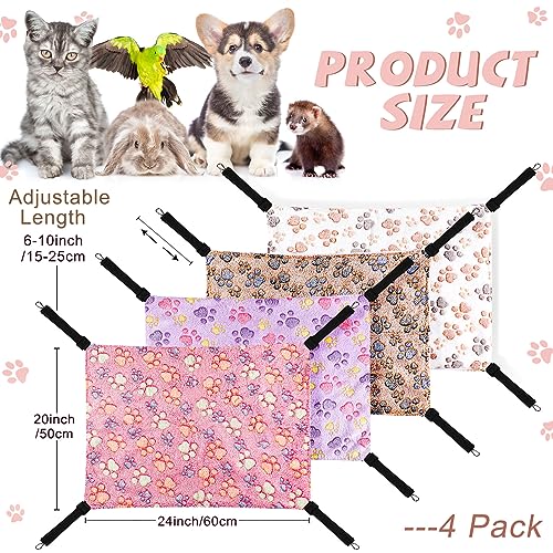 4 Pcs Cat Hammock for Cage Soft Hanging Pet Hammock Bed with Adjustable Straps and Metal Hooks Double Sided Bed for Large & Small Cats Ferret Rat Sugar Glider(Paw,20 x 24 Inch) - size: 20 x 24 Inch