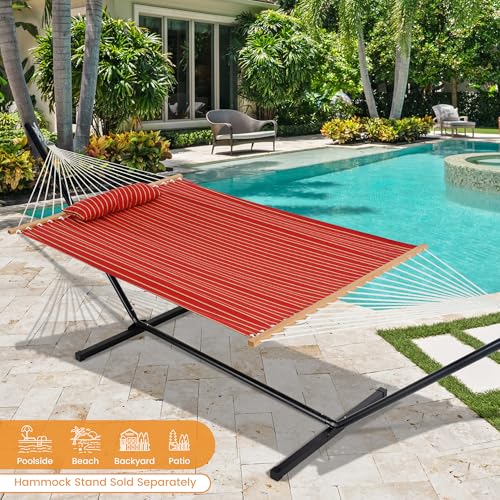 Lazy Daze 12 FT Sunbrella Fabric Hammock, Non-Fading Double Outdoor Hammock | 2 Person Hammock with Pillow, Straps, Carabiners , All Weather Fade Resistant for Outside, Harwood Crimson - color: Harwood Crimson