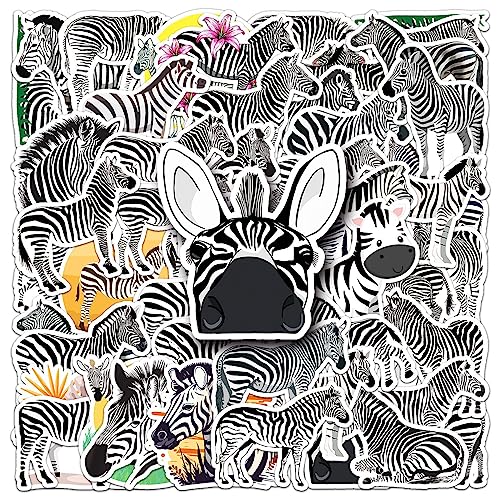 50Pcs Zebra Stickers, African Animal Waterproof Vinyl Stickers, Black and White Zebra Decals for Water Bottles Laptop Journal, Scrapbook, Phone, Cup, Skateboard, Safari Party Favors for Kids Teens - color: Zebra-4