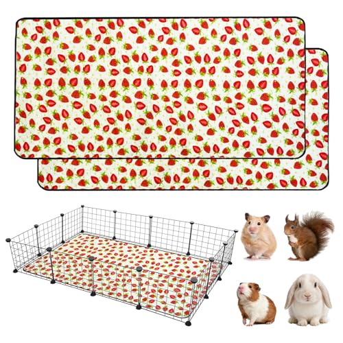 2 Pack Guinea Pig Cage Liners, 36"x 48" Washable Waterproof Bedding for Rabbit, Bunny, Hamster & Small Animals, Reusable Super Absorbent Pee Pads for C&C Cage, Strawberry Print - size: 36x48 inch 2pack