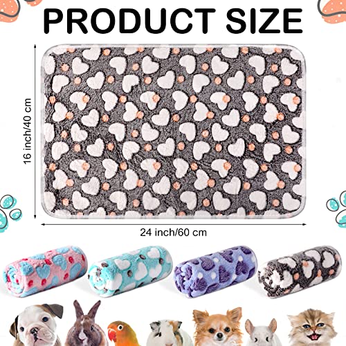 Reginary 4 Pcs Waterproof Guinea Pig Blankets Washable Small Animal Fleece Bedding Absorbent Guinea Pig Cage Liners Reusable Training Pee Pad Pet Sleep Mat for Hamster(Heart Pattern,24 x 16 Inch) - size: 24 x 16 Inch