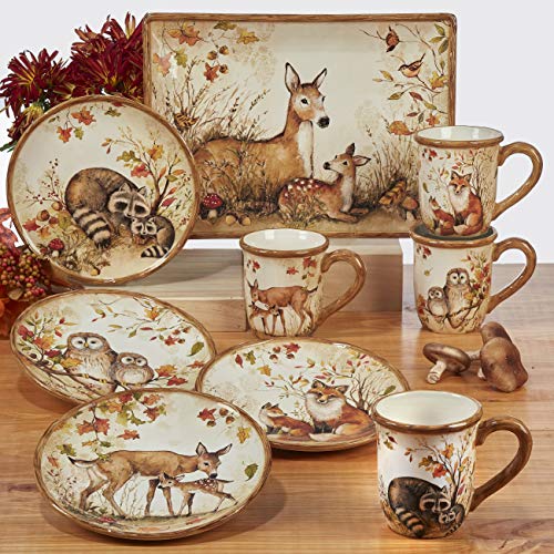 Pine Forest 22 oz. Ceramic Dessert & Ice Cream Bowls, Set of 4 – Fall Woodland Wildlife Serving Bowls for Snacks, Cereal, Soup, Autumn Decor, Entertaining, Thanksgiving or Gifting - size: 5.5 inches (width) x 3 inches (height)