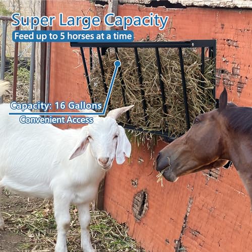 Wall Mount Hay Rack, 27'' Long Livestock Hay Feeder with 16 Gallon Capacity, Carbon Steel Hay Feeder for Sheep, Goats, Horses, Indoor Outdoor Uses - size: 16INCH