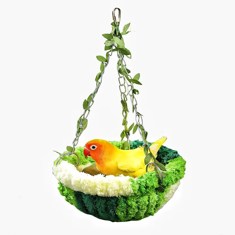 Hanging Bird Hammock for Cage Warm Plush Hanging Bird Bed Bird Snuggle Hut Parrot Hanging Sleeping Bird House for Parakeet, Conure, Budgie, Cockatiel, Lovebird, Finch, Hamster-Green - color: Green