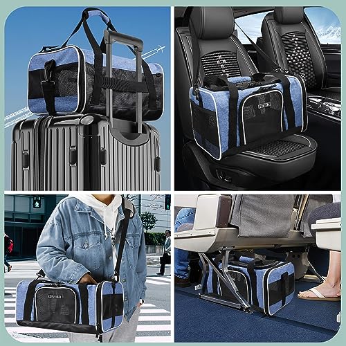 Small Pet Carrier 17" L x 11" W x 9.5" H Airline Approved, Blue | for Alaska Airlines, Lockable Safety Zippers and Anti-Scratch Mesh, Pets Under 10 lbs - color: Blue, size: 17.0"L x 11.0"W x 9.5"H