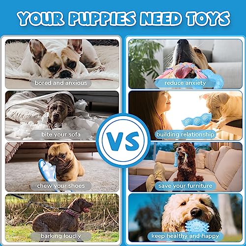 ABRRLO 6 Pack Puppy Teething Toys Cute Blue Puppy Chew Toys for Teething Small Breed Dog Chew Toy Interactive Pet Toy Set for Puppies to Keep Them Busy Soft Durable Small Breed Doggy Chewing Ball - color: Blue
