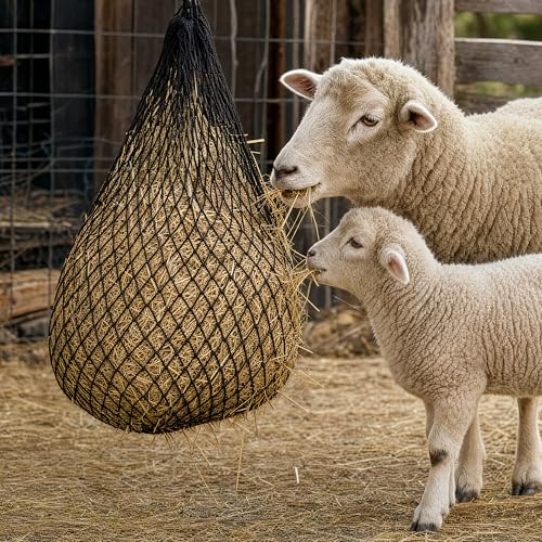 FRUITEAM Hay Nets for Horses, Heavy Duty Hay Bags with 2" Hole, Durable Hanging Hay Net for Goat Sheep, Slow Feed Hay Net with Upgraded Anti-Biting Nylon Rope (35" Length)