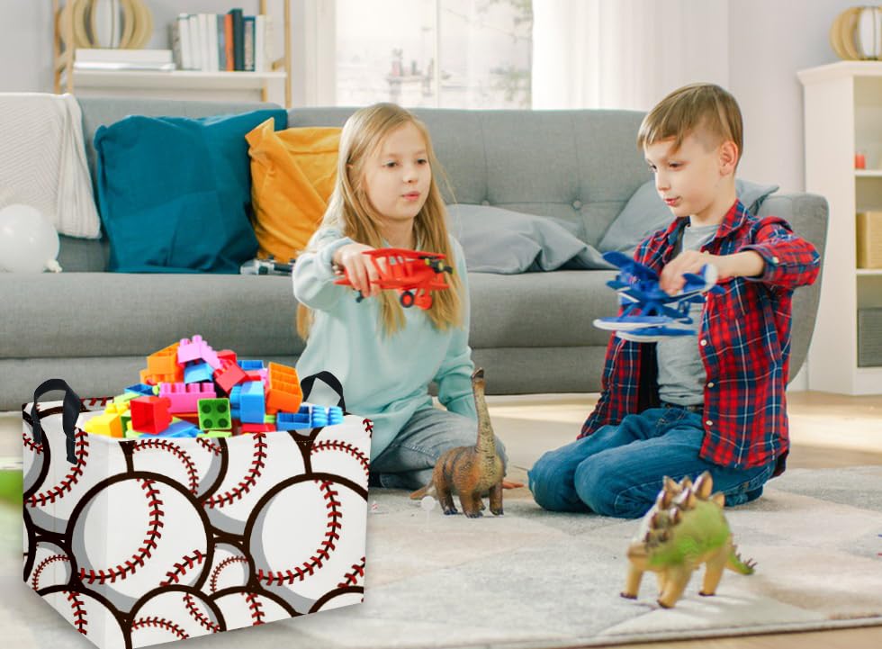 Essme Rectangular Baseball Basket, Kids Baskets,Boys Storage Bins, Kids Basket with Handles for Room Decor, Shelf Bin.( Baseball Basket) - color: Baseball Basket
