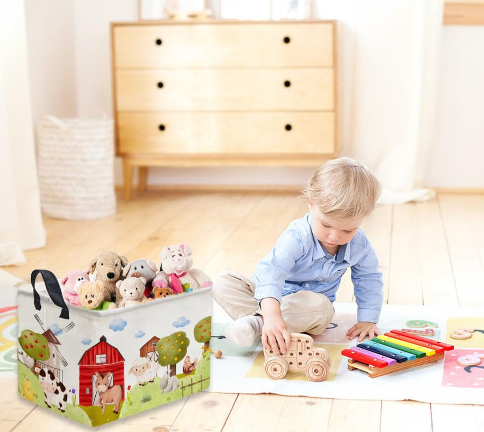 Rectangular Kids Baskets,Farm Baskets for Kids .Waterproof PE Coating Cute Basket with Handles.Boys Bins,Gifts Box,Books Basket. (Farm) - color: Farm