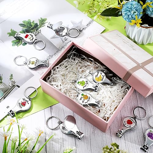 Roshtia 30 Pcs Fruit Nail Clipper Bottle Opener Inspirational Keychains Cute Stainless Steel Nail Cutter with Motivational Quotes Appreciation Travel Manicure Kit Thank You Gifts for Men Women