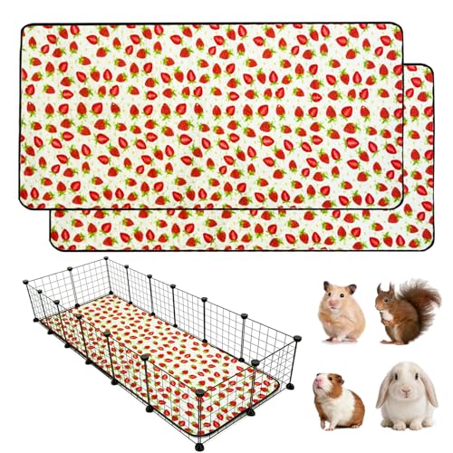 2 Pack Guinea Pig Cage Liners, 24"x 72" Washable Waterproof Bedding for Rabbit, Bunny, Hamster & Small Animals, Reusable Super Absorbent Pee Pads for C&C Cage, Strawberry Print - size: 24x72 inch 2pack