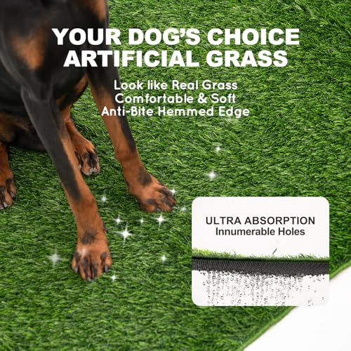 HQ4US Dog Grass Pad with Tray, Odor Free Grass Pee Pad for Dog Litter Box | Small Indoor Dog Potty Tray No Grate, Artificial Grass Fast Drainage, Hemmed Edge, Reusable Puppy Pads for Balcony - size: Small - 23”×16” for 3-10lbs Dog