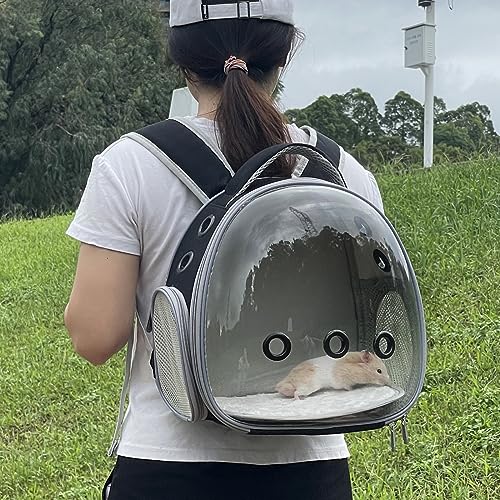 Portable Travel pet Backpack Carrier Hamster Bag Guinea Pig Bird Small Dog cat Turtle Carrier Rabbit Cage Squirrel Bearded Dragon Breathable Hangbag (Black) - color: black
