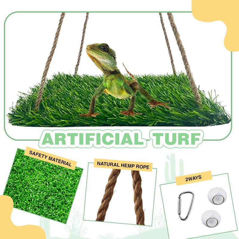 Reptile Hammock Swing Hanging Bed, PP Grass Pad，Portable Bird Swing Stand Reptile Natural Swing Hanging Bed for Bearded Dragon Leopard Gecko Lizard Birds Parrots（Square） - color: Square