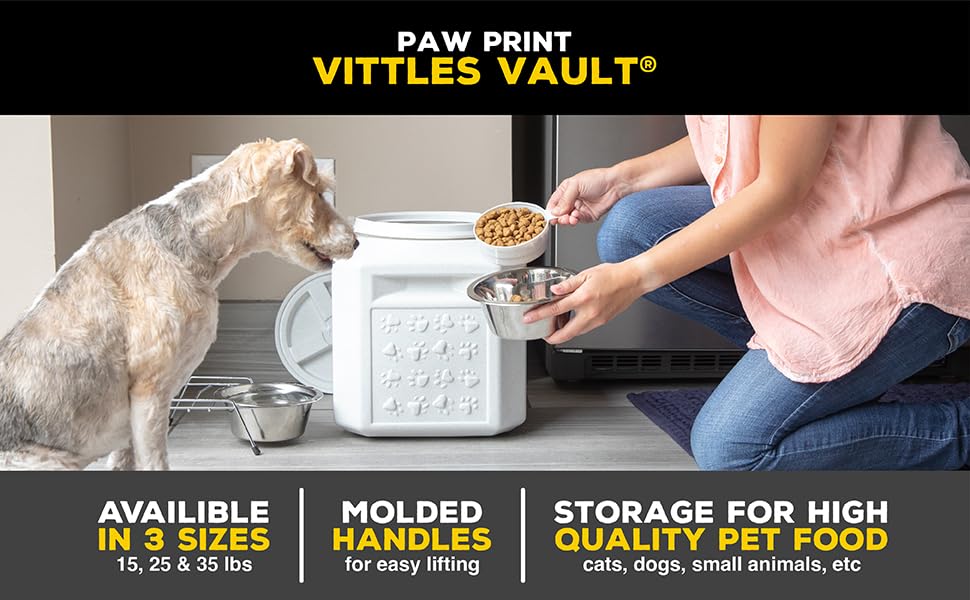 Vittles Vault Traditional Pet Food Storage Container For Dog Kibbles/Bird Seed/Oatmeal/Rice/Flour/Cereal, BPA Free Plastic, Sealed Airtight For Cat Food, Up To 35 lb, Made in USA, With Scoop, Gray - size: 35 Pounds