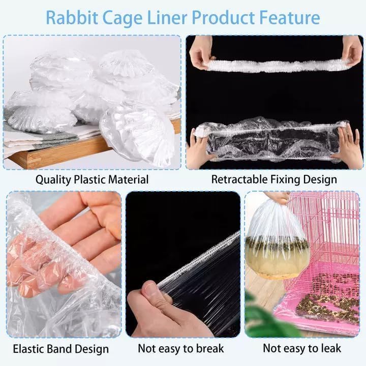 Tfwadmx 100 Pcs Disposable Rabbit Cage Liner, 27"x19" Clear Plastic Bunny Cage Tray Liners,Guinea Pig Toilet Film Liner Bag for Ferret,Hamster,Hedgehog,Birds and Small Animals
