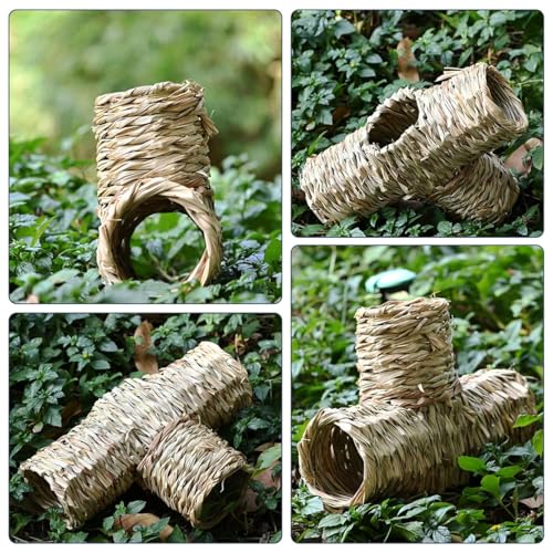 Hamiledyi Hamster Grass Tunnel Toy Nature's Hideaway Straw House with Open Entrance Guinea Pig Tunnel and Tube Home for Hamsters Rats Ferrets Guinea Pigs Chinchillas Hedgehogs and Birds