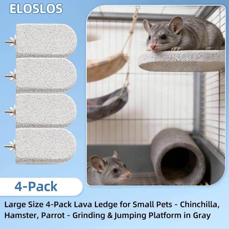 4PCS Lava Ledge for Small Pets/Chinchilla/Hamster/Parrot, Gray(L) | Grinding Claws & Jumping, Safe Natural Volcanic Rock, Reduces Random Chewing - color: Grey, size: L