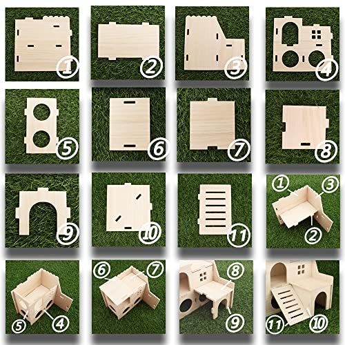 Large Hamster Maze Wood House Fun Slide House Double-Decker Hut Chew Toys for Bigger Syrian Hamsters Dwarf Gerbil Mouse Mice Rat Small Animals