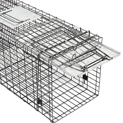 32 Inch Live Animal Cage Trap, One-Door Collapsible Catch and Release Humane Rodent Cage for Rabbits, Raccoon, Stray Cat, Squirrel, Mole, Gopher, Opossum, Skunk, Groundhog, Armadillos - style: 32" X 12" X 12.5" w/Iron Door