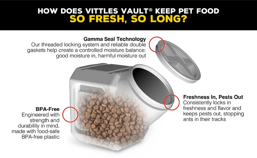 Vittles Vault Traditional Pet Food Storage Container For Dog Kibbles/Bird Seed/Oatmeal/Rice/Flour/Cereal, BPA Free Plastic, Sealed Airtight For Cat Food, Up To 50 lb, Made in USA, With Scoop, Gray - size: 50 Pounds