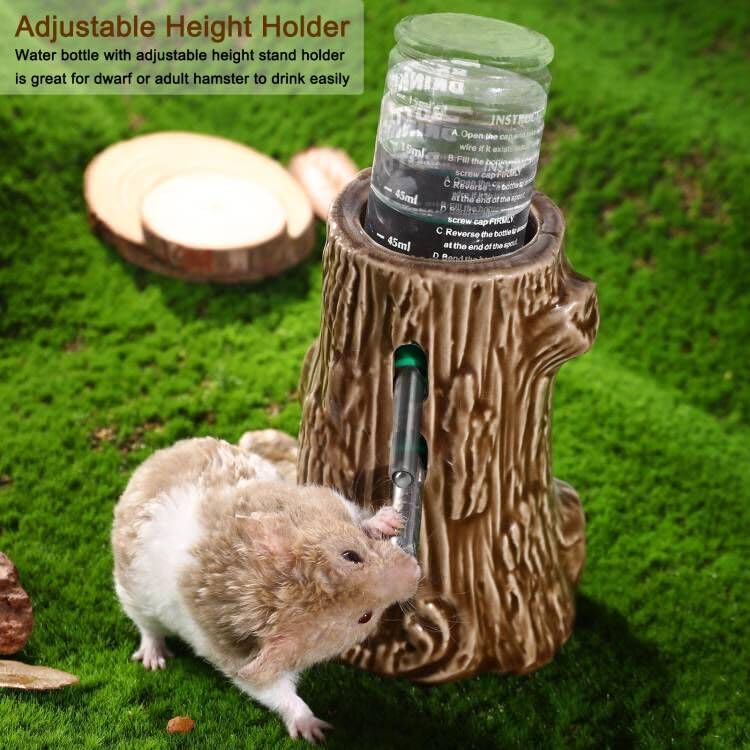 Adjustable No Drip Ceramic Hamster Water Bottle for Glass Tank | 80ML Chew Proof Ceramic Water Dispenser Adjustable Hieght, Stable Stand Holder for Syrian Dwarf Hamster, Mice, Rat