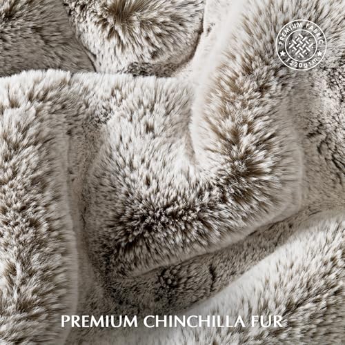 EVERGRACEHOME Faux Chinchilla Fur Throw Blanket, 72"x90", Champagne Fawn | Luxury, Super Soft, 1220GSM, Fluffy Cozy Mink, Reversible Velvet Back, Warm Thick Heavy Winter Queen Blanket for Bed, Gift - color: Champagne Fawn, size: 72"x90"
