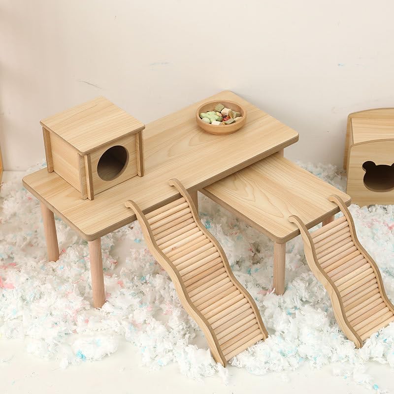 Hamster Play Wooden Platform, Gerbil Cage Waterproof Wood Stand | Waterproof, with Pillars Standing, Surface Play Cage Accessories, detachable,for Syrian Squirrel and Other Small Pets