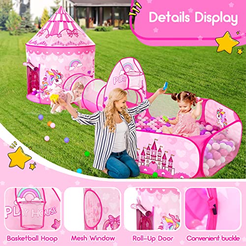 3pc Kids Play Tent for Girls with Ball Pit, Crawl Tunnel, Princess Tents for Toddlers, Baby Space World Playhouse Toys (3PC Princess Dream Tent) - style: 3PC Princess Dream Tent