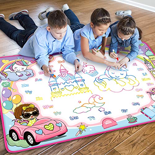 Magic Water Doodle Mat - Kids Painting Drawing Board, Gift Toy for Ages 2-9 | Perfect Water Doodle Mat - Kids Painting Drawing Board Toy, Color Magic Pens Deluxe Gift Set for Age 2-9 Girls Boys Toddlers - color: Pink