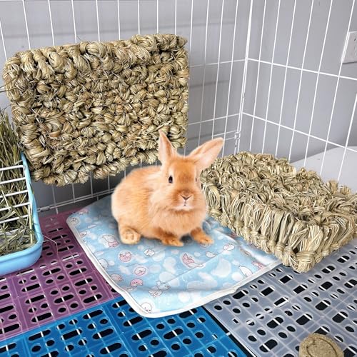 Hamiledyi Rabbit Grass Bed 2PCS Guinea Pig Hay Mat Bunny Natural Straw Woven Bed Rabbit Handmade Bedding Sleeping Grinding Nesting and Chewing Toy for Rabbit Guinea Pig Chinchilla Hedgehog Hamster - size: 2PCS
