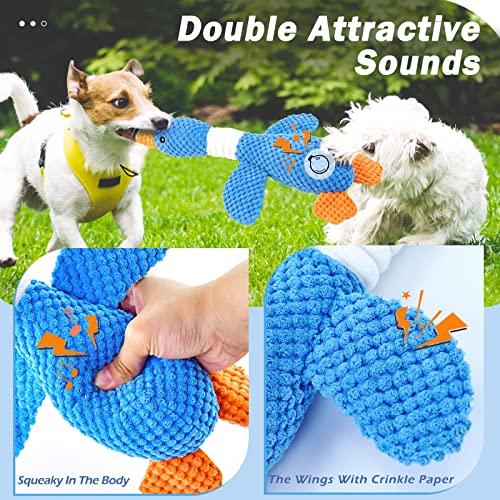 Vitscan Upgraded Goose Indestructible Dog Toys for Aggressive Chewers | Dog Chew Toys for Aggressive Chewers Small Medium Large Breed, Crinkle Squeaky Plush Puppy Chew Toys for Teething, Duck Toys - color: Blue goose - pineapple plush