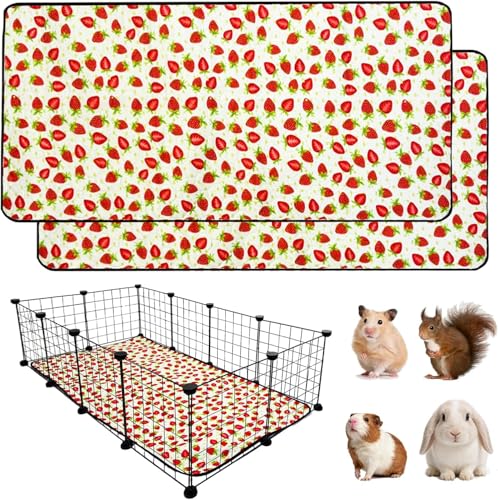 2 Pack Guinea Pig Cage Liners, 12"x 24" Washable Waterproof Bedding for Rabbit, Bunny, Hamster & Small Animals, Reusable Super Absorbent Pee Pads for C&C Cage, Strawberry Print - size: 12x24 inch 2pack