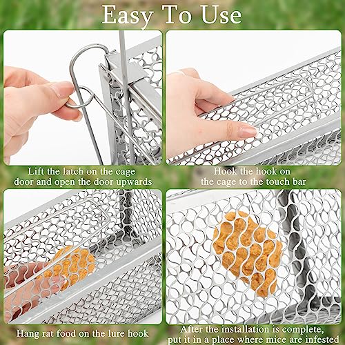 Qualirey 2 Pcs Humane Rat Trap Chipmunk Rodent Mouse Squirrel Trap,Silver | 9.1 x 4.5 x 4.5 Inches Mouse Voles Hamsters Cage Rat Cage for Mice Easy to Catch and Release - color: Silver