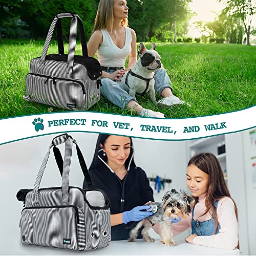 PetAmi Small Dog Purse Carrier, Soft-Sided Pet Carrier Bag with Pockets, Portable Puppy Cat Travel Handbag Tote, Airline Approved Breathable Mesh, Poop Bag Dispenser, Max 18 lbs, Stripe Black - color: Stripe Black