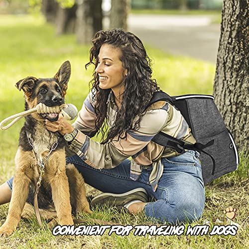 BAGLHER 丨Dog Travel Bag Backpack, Airline Approved Pet Supplies Backpack, Dog Travel Backpack with 2 Silicone Collapsible Bowls and 2 Food Baskets Grey - color: Grey