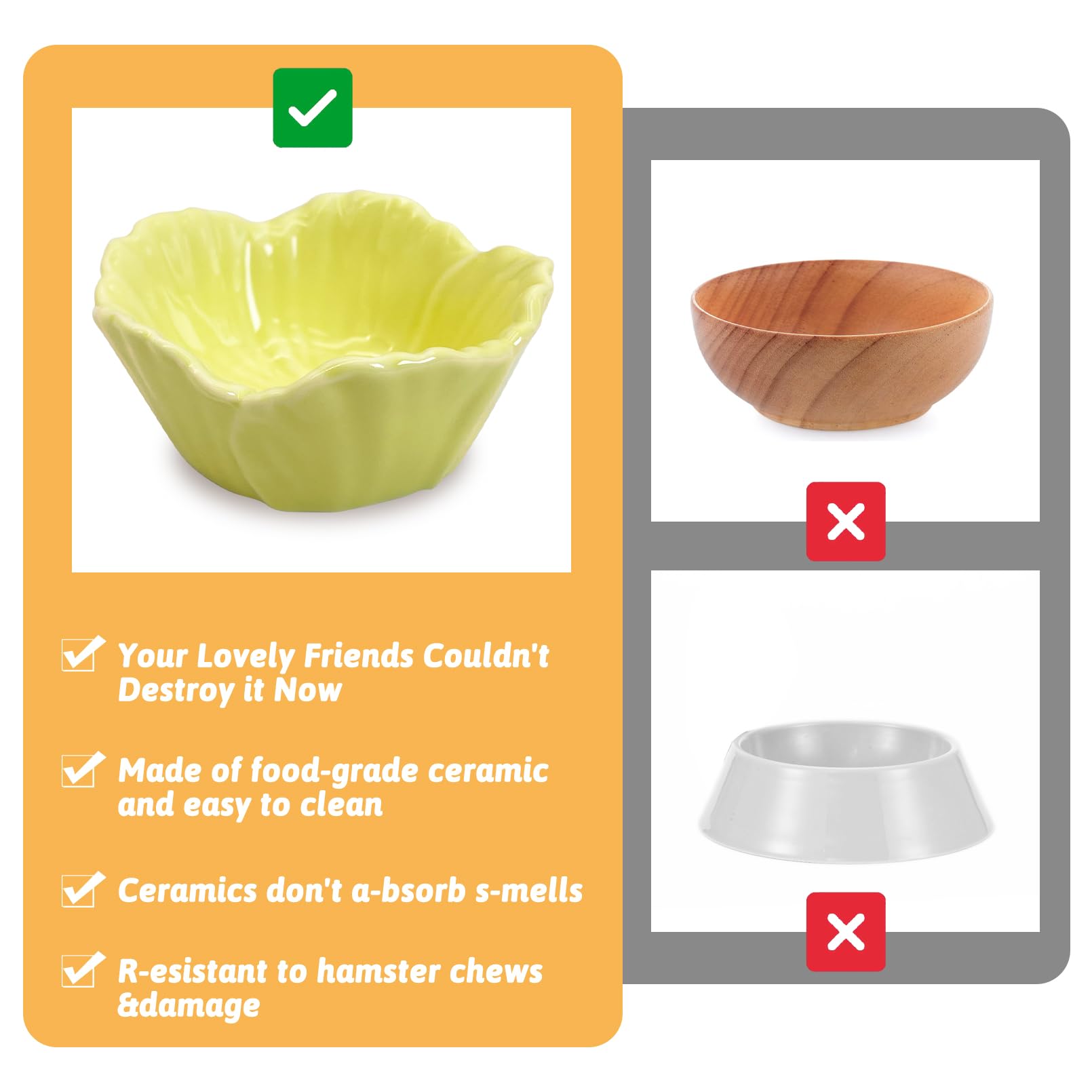 Tfwadmx 2 Pcs Hamster Food Bowl, Ceramic Dwarf Hamster Food Bowl Feeder Water Rat Bowl Small Animal Food Dish for Golden Bears, Hedgehogs, Dutch Pigs, Parrots (Yellow) - color: Yellow